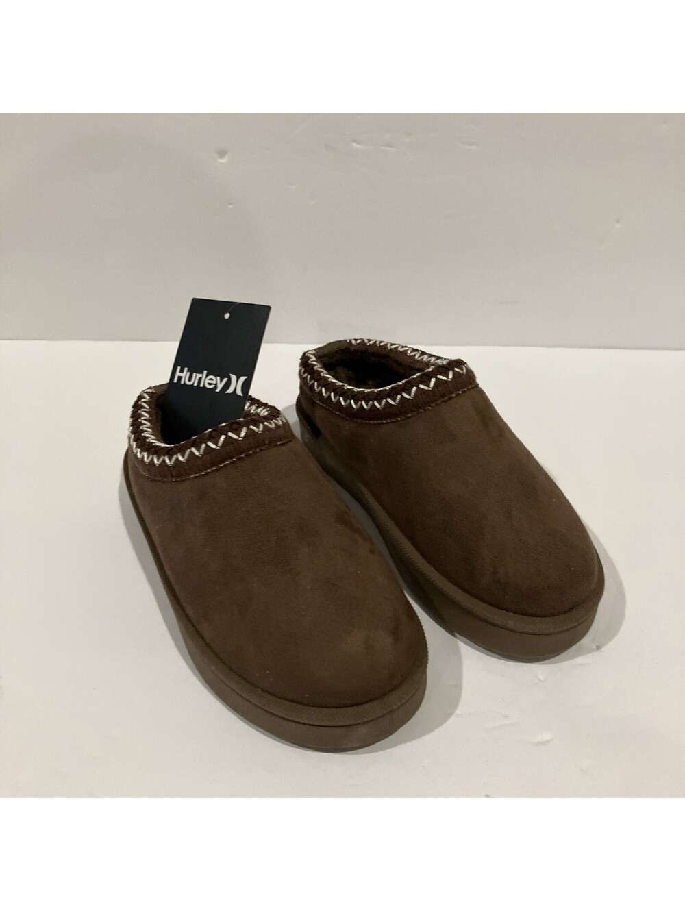 Hurley Kids Modi Slippers Brown Faux Fur Indoor Outdoor Slip‑On Size 12 NEW